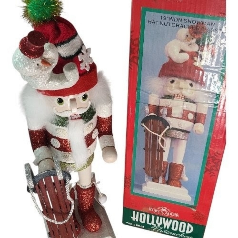 Rare Kurt Adler Hollywood 19" Wooden Snowman Hat Nutcracker
